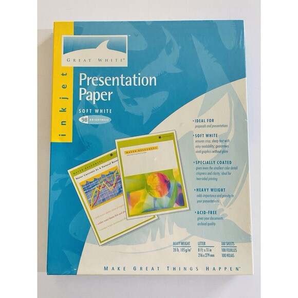New GREAT WHITE Inkjet Presentation Paper 8-1/2” x 11” Soft White 100 Sheets - Picture 1 of 2